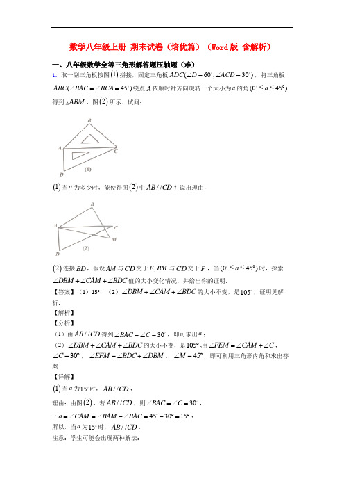 数学八年级上册 期末试卷(培优篇)(Word版 含解析)