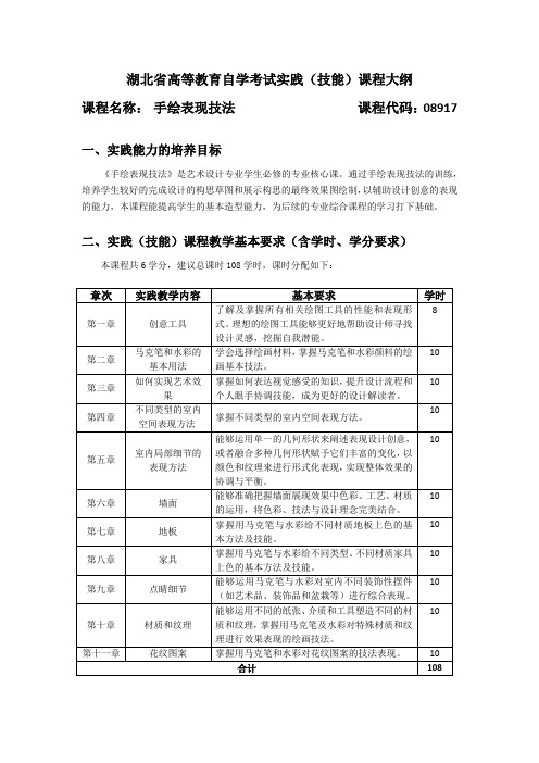 08917 手绘表现技法  自考考试大纲