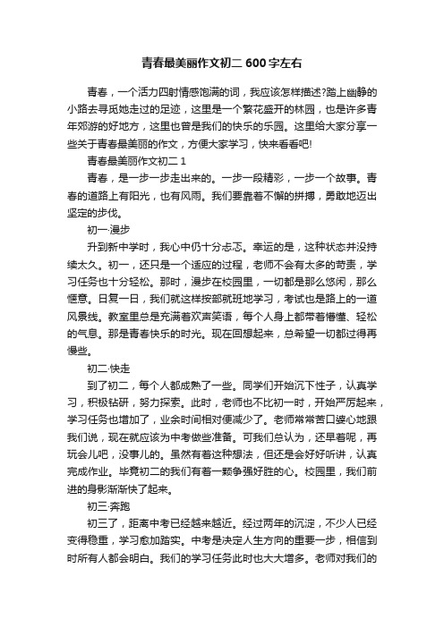 青春最美丽作文初二600字左右