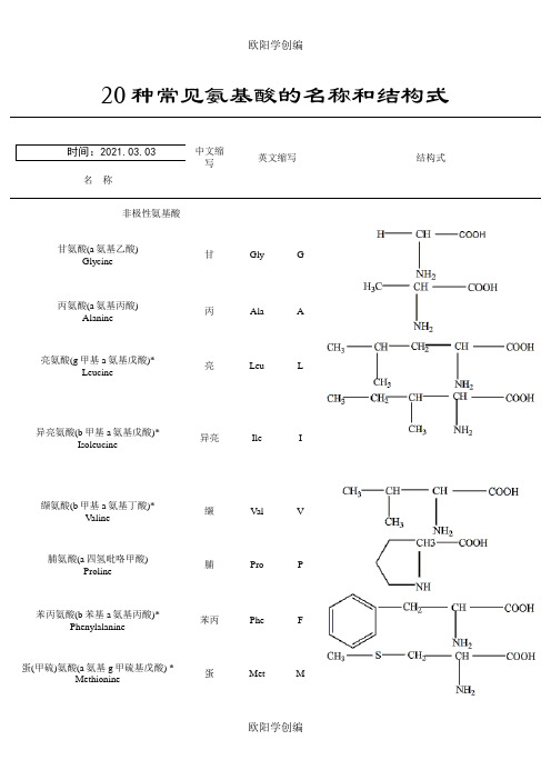 二十种氨基酸结构式之欧阳学创编