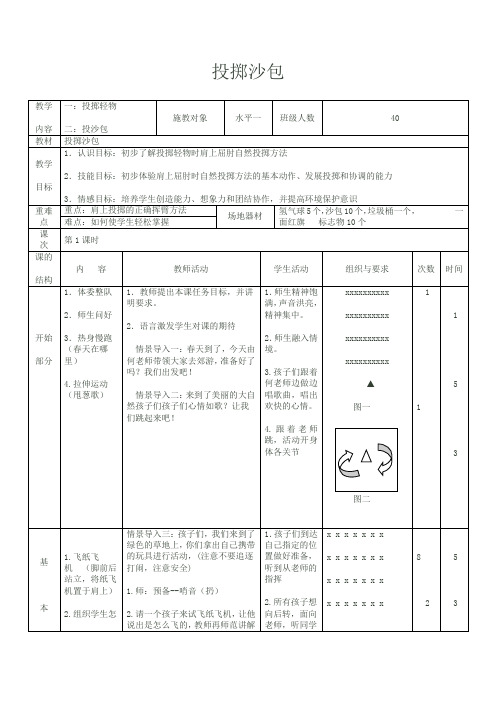 投掷沙包 (教案)-2021-2022学年体育与健康二年级上册 -人教版