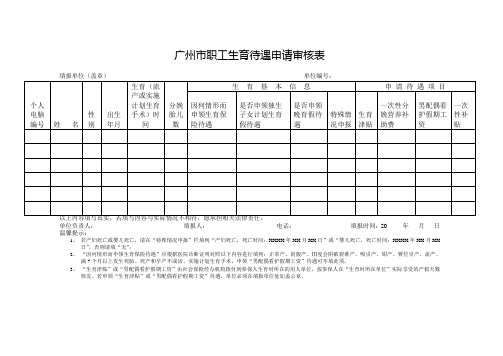 广州市职工生育待遇申请表