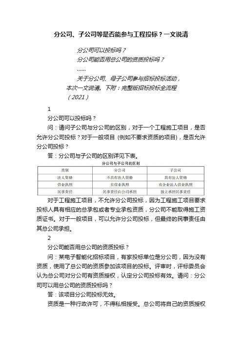 分公司、子公司等是否能参与工程投标？一文说清