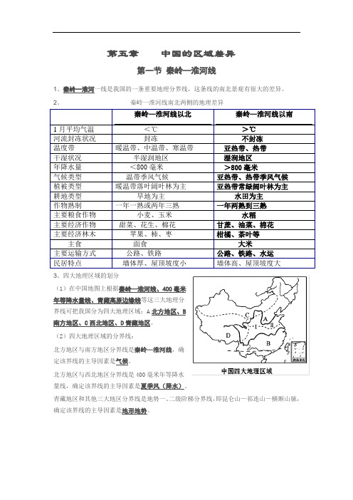 八年级地理第五章中国的区域差异重点