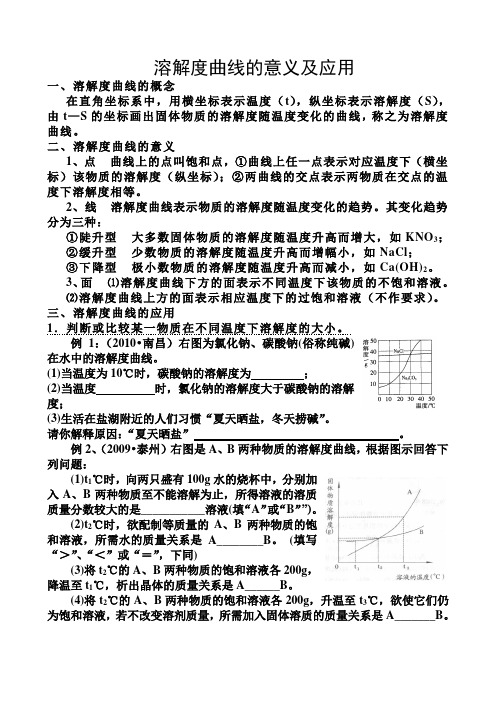 溶解度曲线的意义及应用22