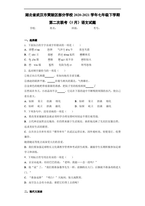 2020-2021湖北省武汉市黄陂区部分学校七年级下学期第二次联考(5月)语文试题