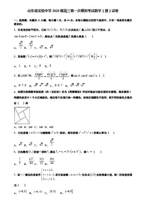 【附15套精选模拟试卷】山东省实验中学2020届高三第一次模拟考试数学(理)试卷含解析