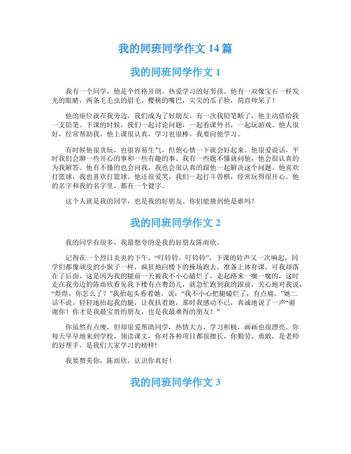 我的同班同学作文14篇