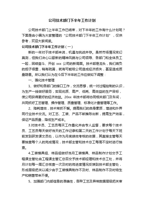 公司技术部门下半年工作计划