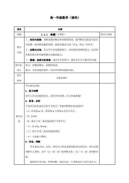 人教A版高中数学选修1-1《一章 常用逻辑用语  1.1 命题及其关系  1.1.1 命题》优质课教案_8