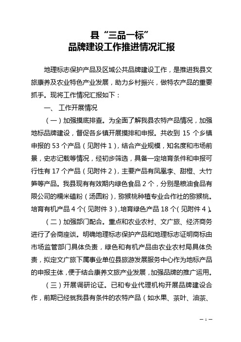 三品一标,地标产品建设工作汇报材料