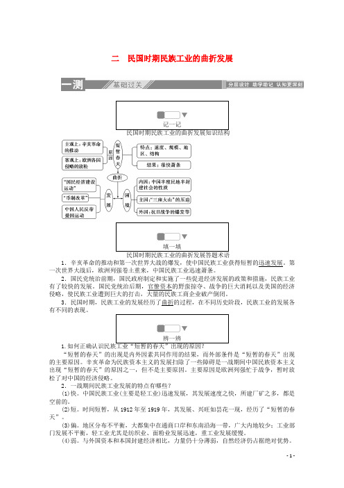 2019_2020学年高中历史专题二近代中国资本主义的曲折发展2民国时期民族工业的曲折发展练习含解析