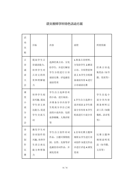 语文教师学科特色活动方案