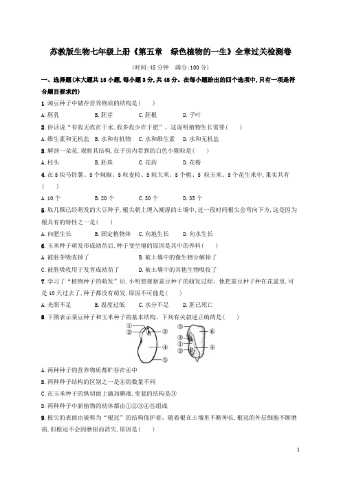 苏教版生物七年级上册《第五章  绿色植物的一生》全章过关检测卷