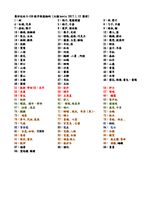 最好记的0-100数字联想编码