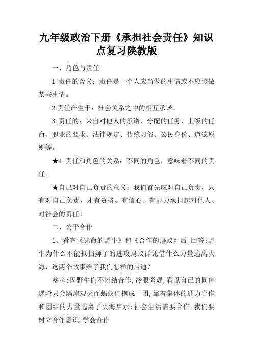 九年级政治下册《承担社会责任》知识点复习陕教版