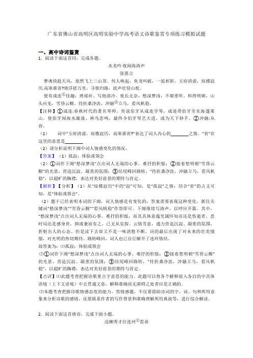 广东省佛山市高明区高明实验中学高考语文诗歌鉴赏专项练习模拟试题