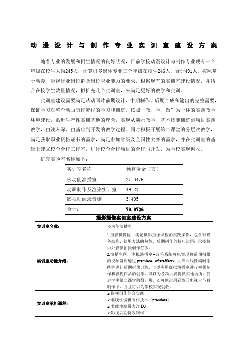 动漫设计与制作专业实训室建设方案