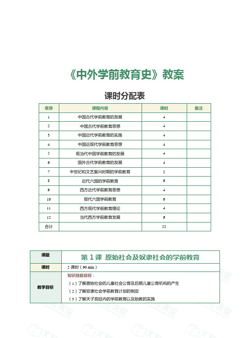 《中外学前教育史》教案 第1课 原始社会及奴隶社会的学前教育