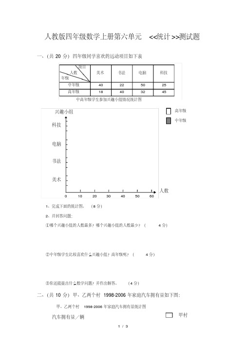 人教版四年级数学上册第六单元《统计》测试题