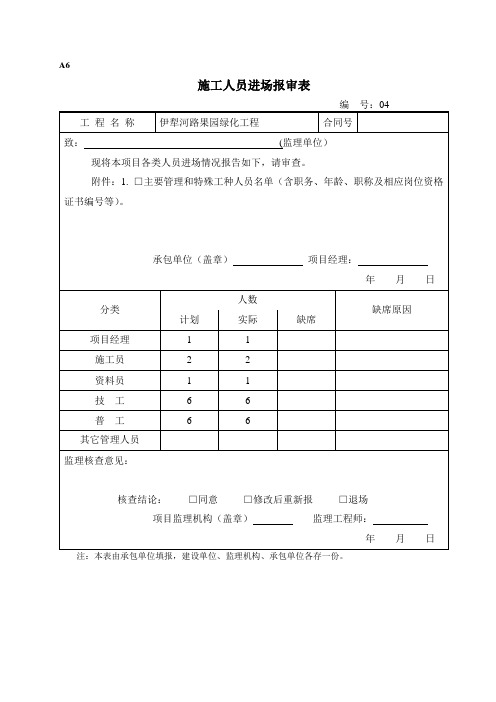 A6-施工人员进场报审表