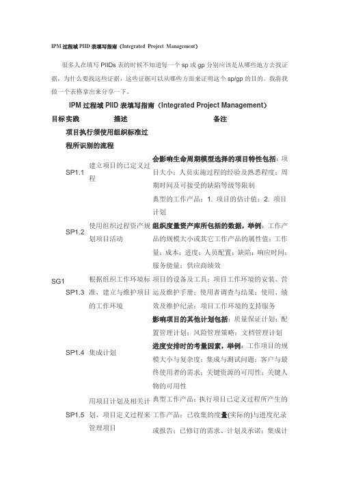 IPM过程域PIID表填写指南