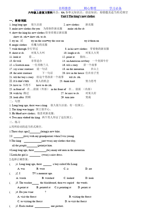 江苏译林(牛津)版英语六年级上册知识点整理