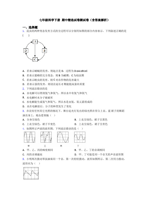 七年级科学下册 期中精选试卷测试卷(含答案解析)