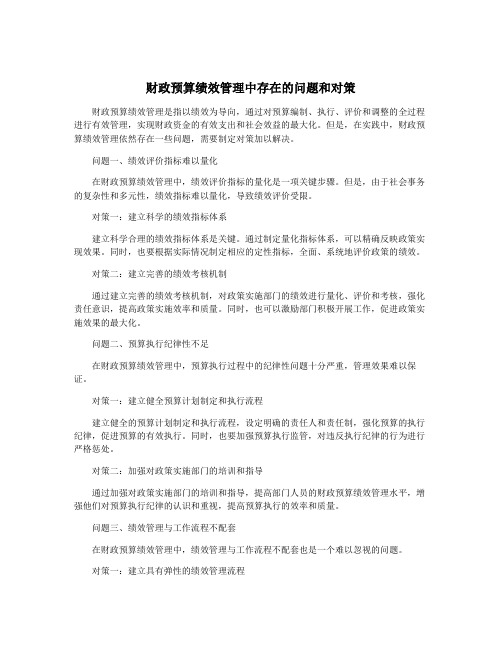 财政预算绩效管理中存在的问题和对策