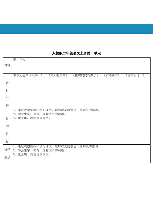 人教版二年级语文上册第一单元