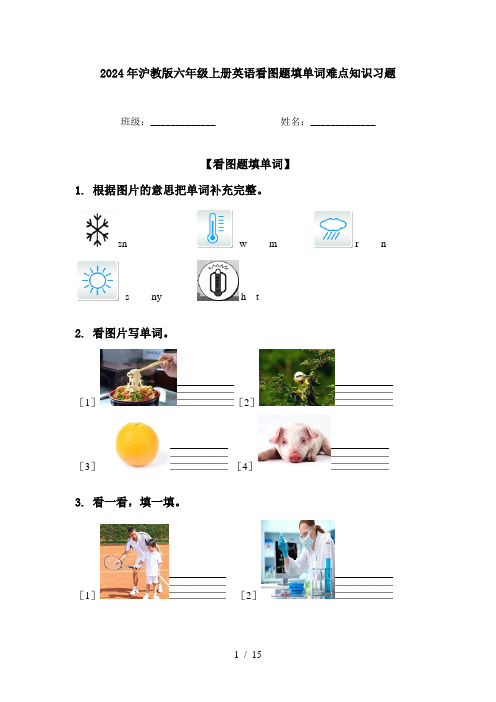 2024年沪教版六年级上册英语看图题填单词难点知识习题