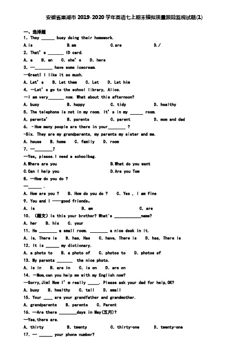 安徽省巢湖市2019-2020学年英语七上期末模拟质量跟踪监视试题(1)