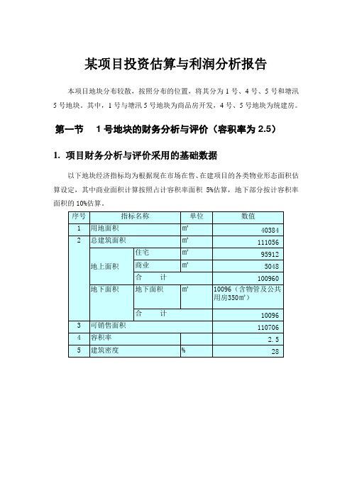 某项目投资估算与利润分析报告