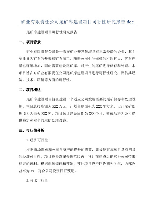 矿业有限责任公司尾矿库建设项目可行性研究报告doc