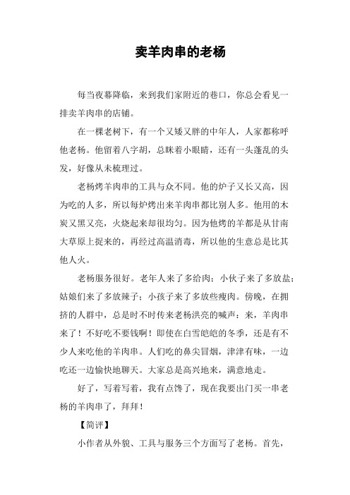 卖羊肉串的老杨——小学作文