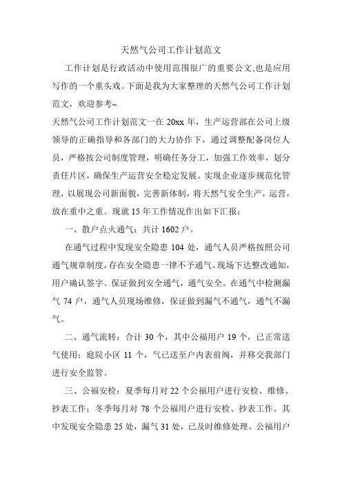 天然气公司工作计划范文.doc