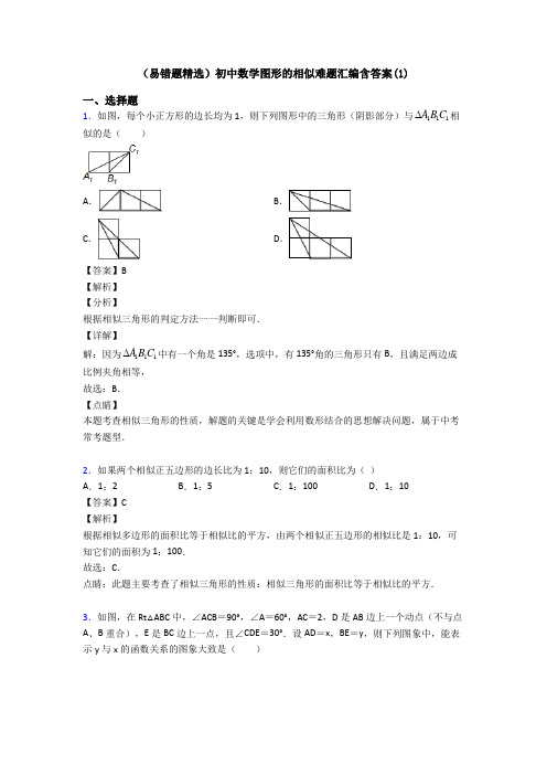 (易错题精选)初中数学图形的相似难题汇编含答案(1)