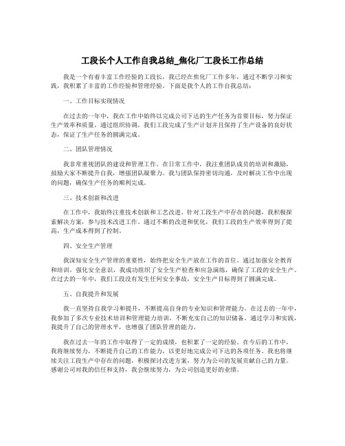 工段长个人工作自我总结_焦化厂工段长工作总结