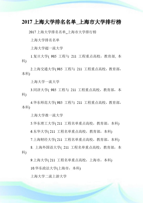 上海大学排名名单_上海市大学排行榜.doc