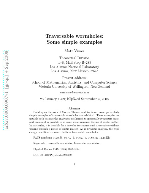 Traversable wormholes Some simple examples