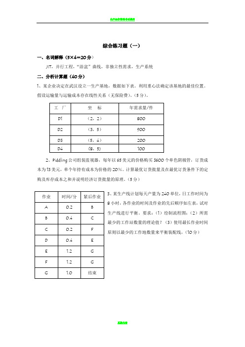 生产运作管理试题(含答案)