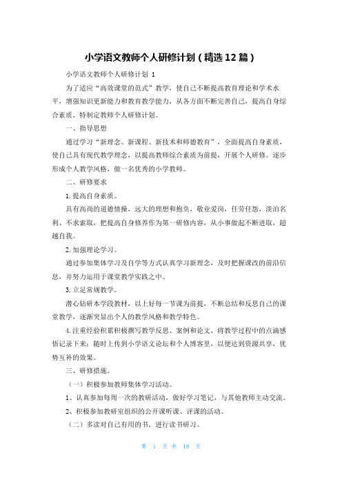 小学语文教师个人研修计划(精选12篇)