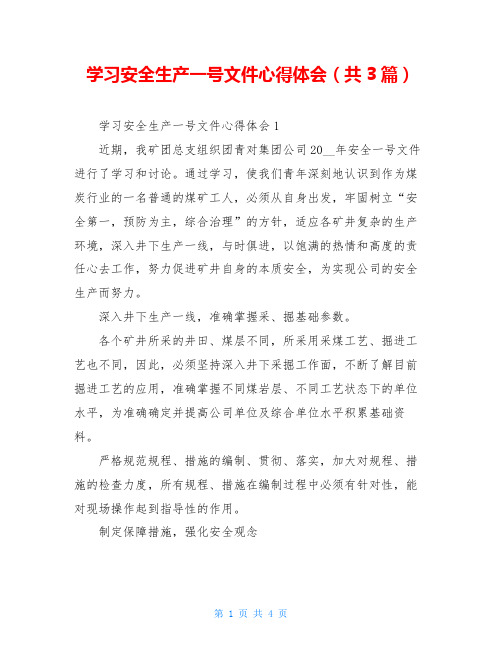 学习安全生产一号文件心得体会(共3篇)