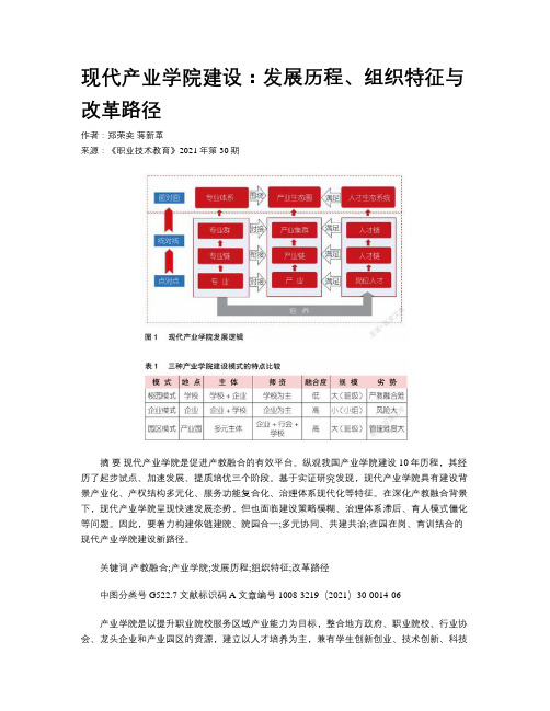 现代产业学院建设：发展历程、组织特征与改革路径