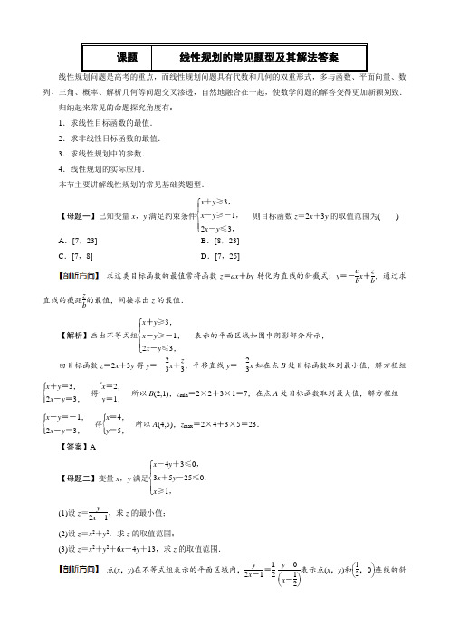 线性规划的常见题型及其解法