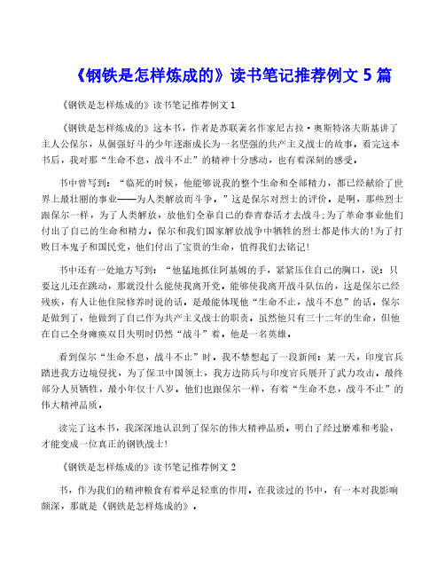 《钢铁是怎样炼成的》读书笔记推荐例文5篇