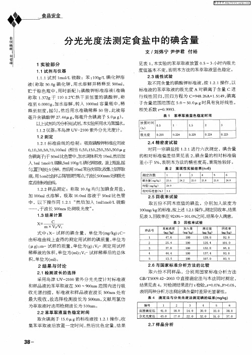 分光光度法测定食盐中的碘含量