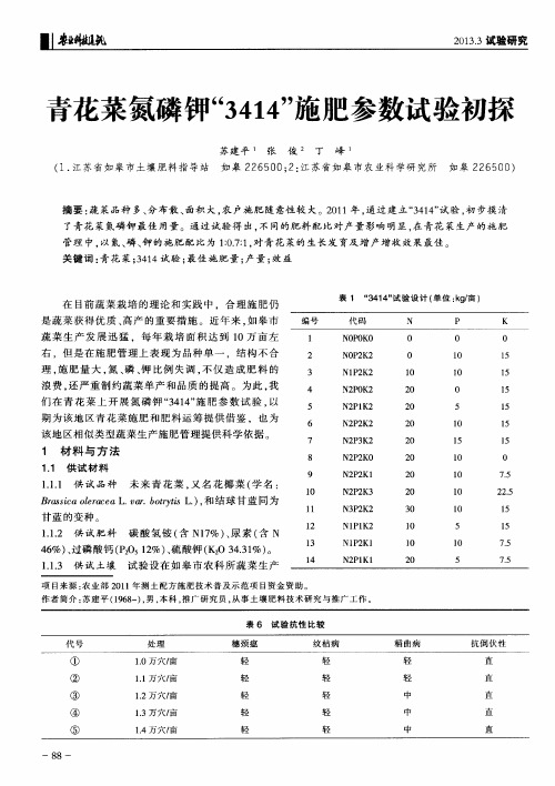 青花菜氮磷钾“3414”施肥参数试验初探