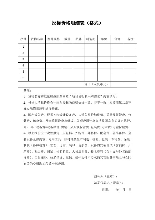 投标价格明细表(格式)