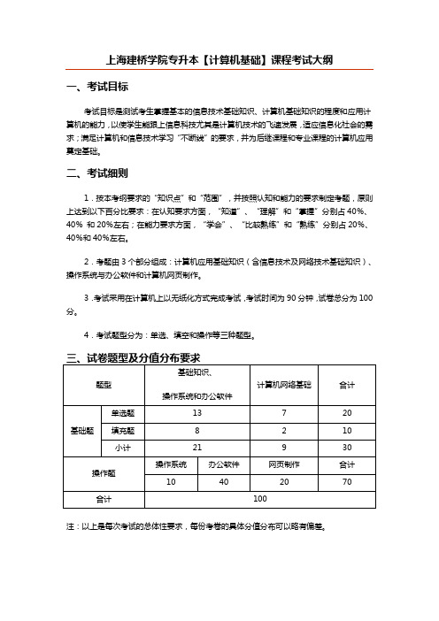 上海建桥学院专升本【计算机基础】课程考试大纲